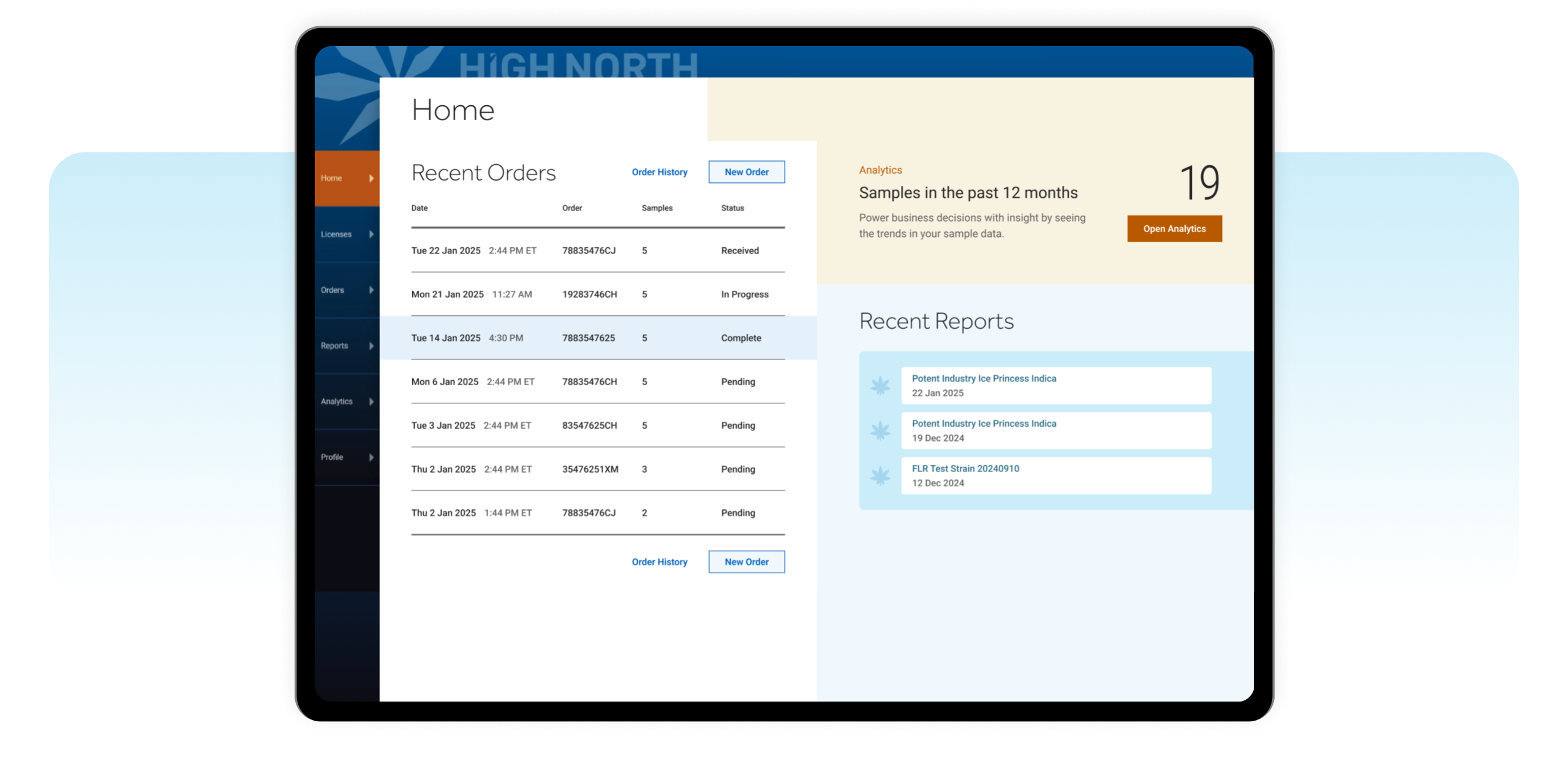 Client portal: ordering, realtime sample tracking, results and CoAs